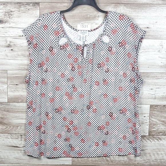 Carmen* Women's Short Sleeve Boat Neck 3 Keyhole Neckline Straight Hem Blouse~2X - Picture 4 of 12